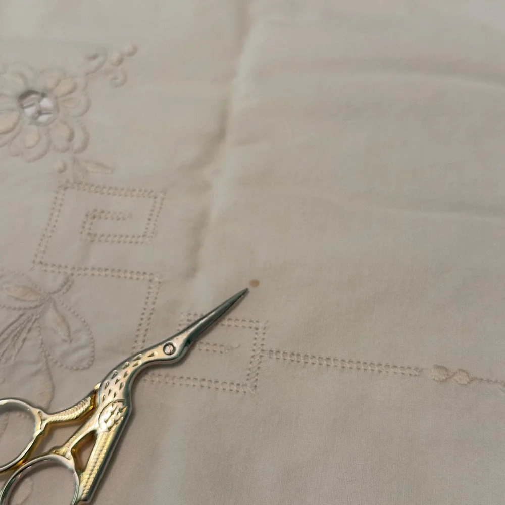 Vintage Tablecloth Embroidered Crochet Lace 60x96 Cream Victorian Cottagecore